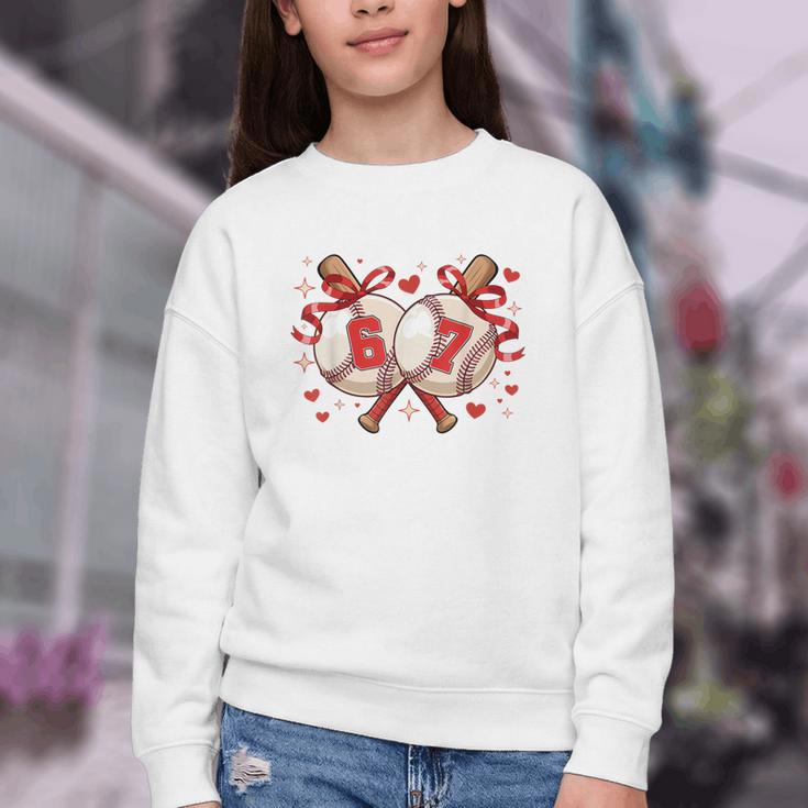 Six Seven 67 Meme Baseball Coquette Bow Valentine Youth Crewneck Sweatshirt Six Seven 67 Meme Baseball Coquette Bow Valentine Youth Crewneck Sweatshirt