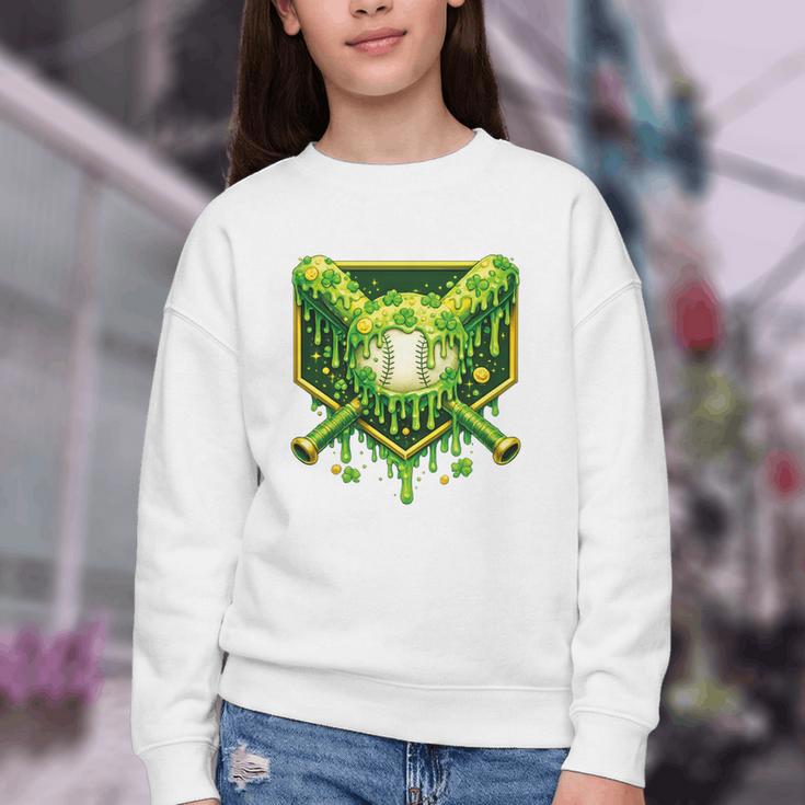 St Patrick's Day Baseball Boys Ice Cream Drip Youth Kids Premium Tri-Blend Youth Crewneck Sweatshirt