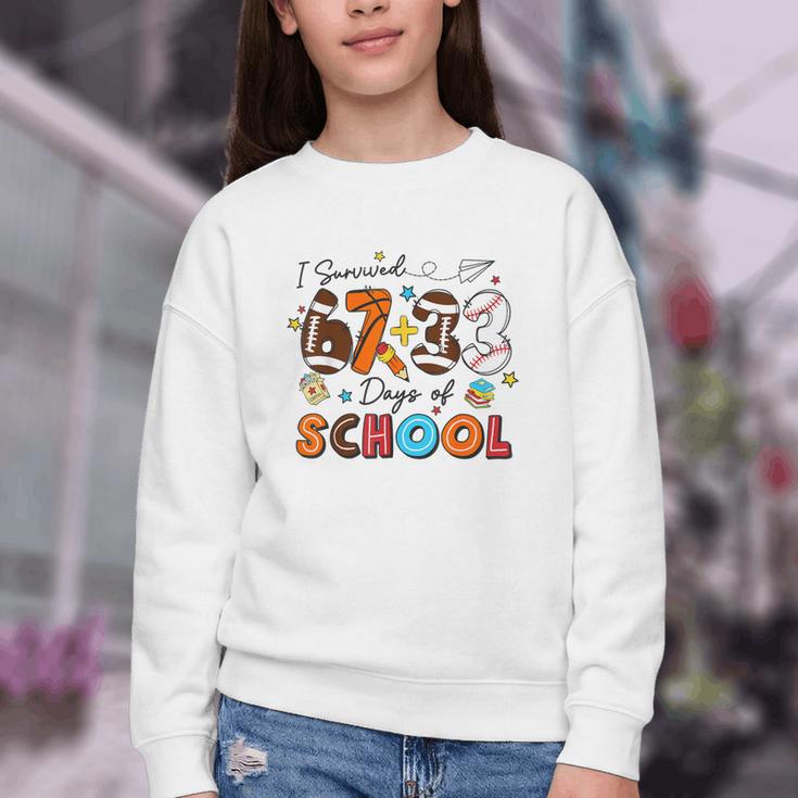 I Survived 67 33 Days Of School Baseball Basketball Football Youth Crewneck Sweatshirt I Survived 67 33 Days Of School Baseball Basketball Football Youth Crewneck Sweatshirt