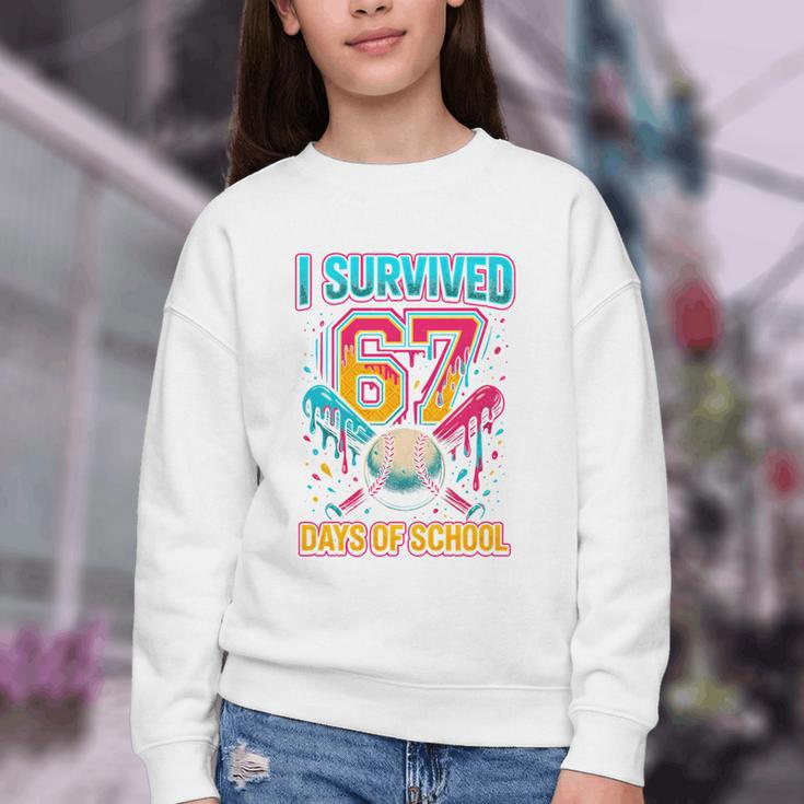 I Survived 67 Days Of School Baseball Drip Six Seven Meme Youth Crewneck Sweatshirt I Survived 67 Days Of School Baseball Drip Six Seven Meme Youth Crewneck Sweatshirt