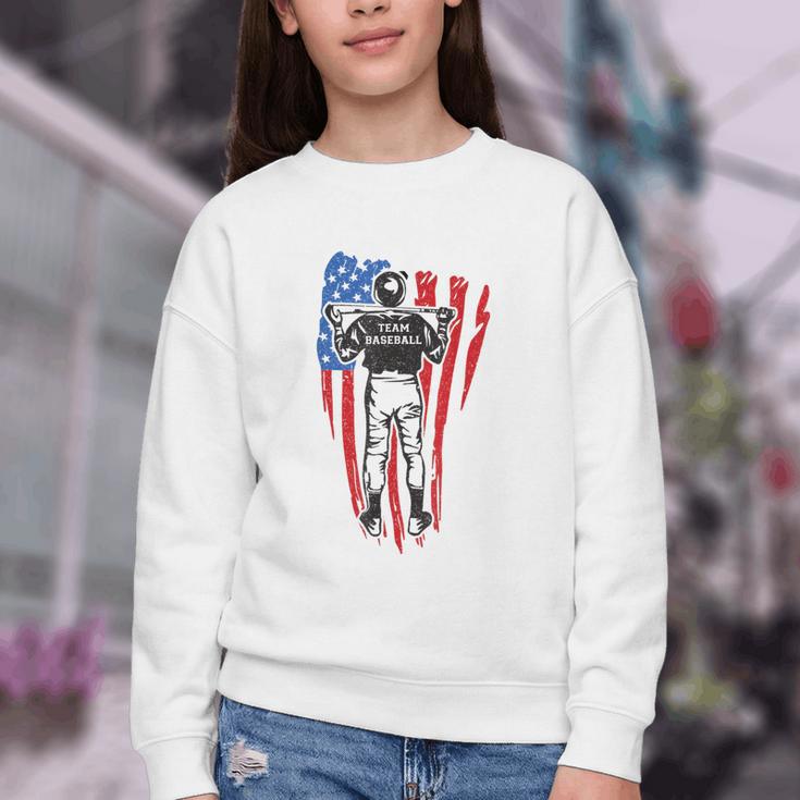 US Flag Baseball Player Batter Sport Lover Team Coach Family Youth Crewneck Sweatshirt US Flag Baseball Player Batter Sport Lover Team Coach Family Youth Crewneck Sweatshirt