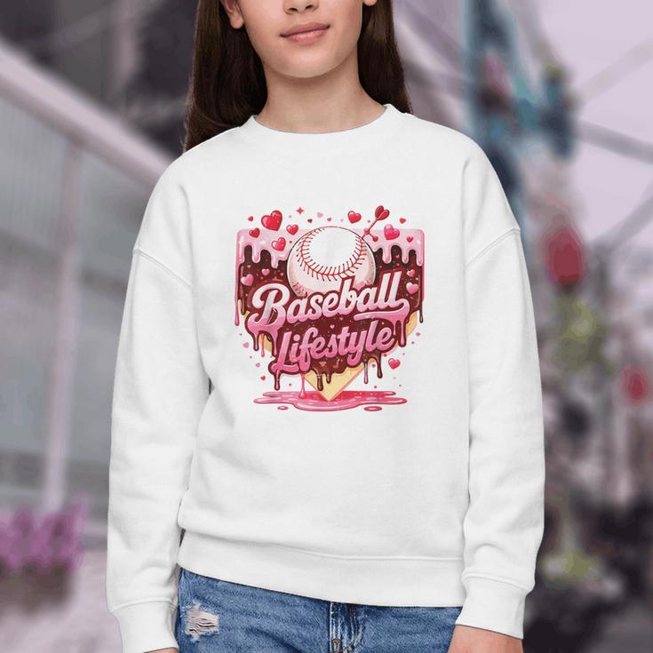 Valentine Baseball Lifestyle Home Plate Ice-Cream Drip Boys Youth Crewneck Sweatshirt Valentine Baseball Lifestyle Home Plate Ice-Cream Drip Boys Youth Crewneck Sweatshirt