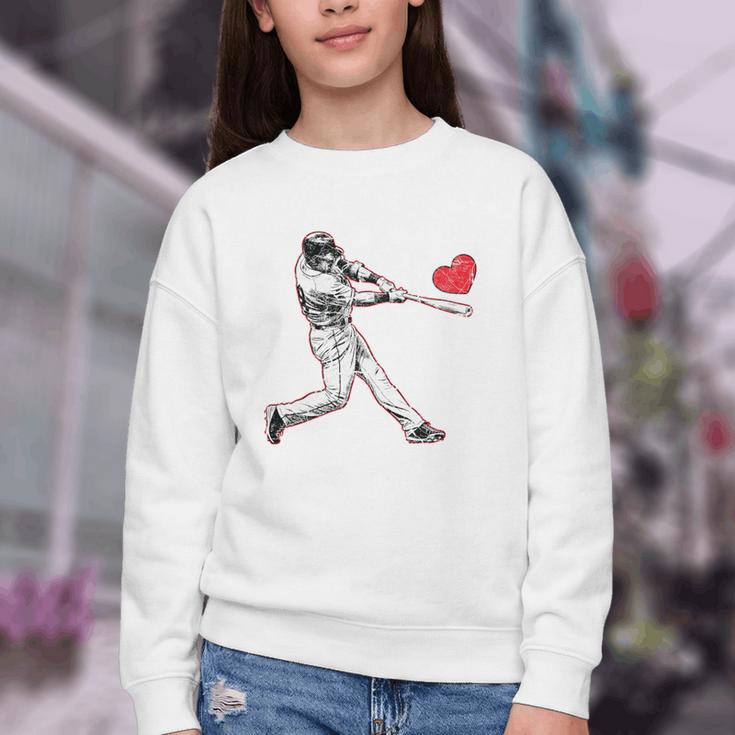 Valentines Baseball Batter Heart Player Silhouette Premium Tri-Blend Youth Crewneck Sweatshirt