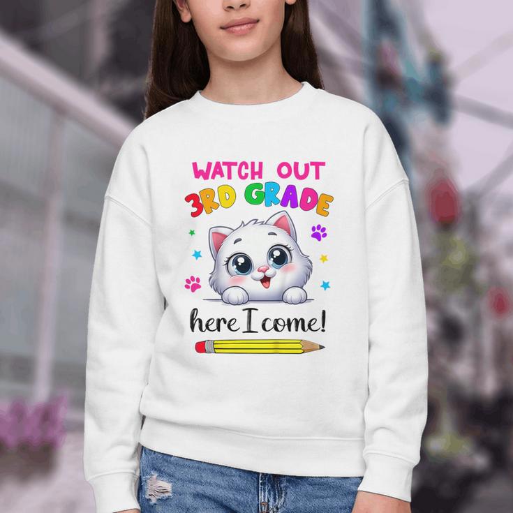 Watch Out 3rd Grade Here I Come Girls Cat Back To School Youth Crewneck Sweatshirt Watch Out 3rd Grade Here I Come Girls Cat Back To School Youth Crewneck Sweatshirt