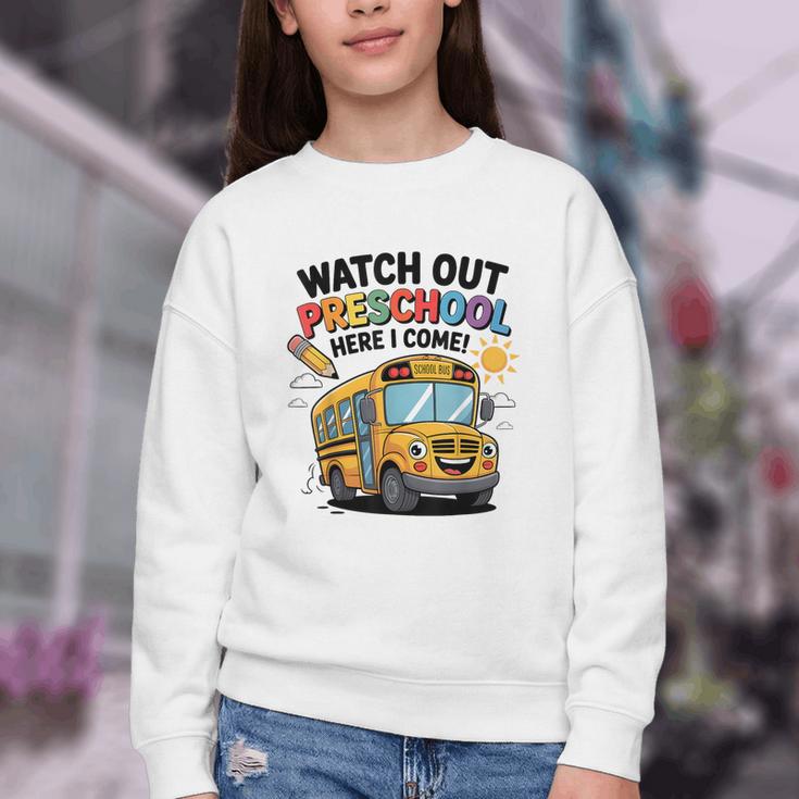Watch Out Preschool Here I Come Preschool Back To School Youth Crewneck Sweatshirt Watch Out Preschool Here I Come Preschool Back To School Youth Crewneck Sweatshirt
