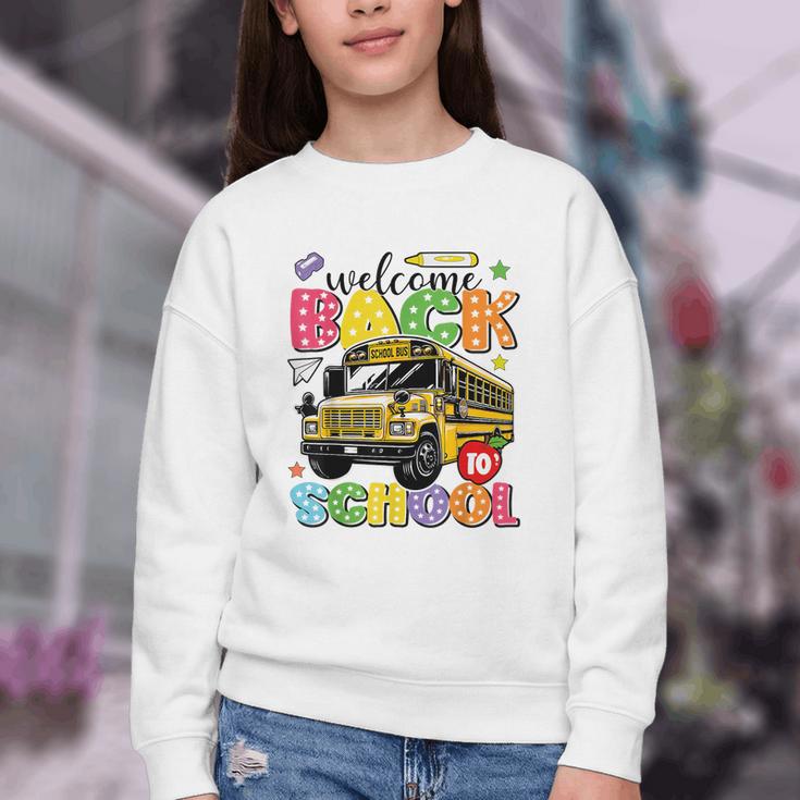 Welcome Back To School Bus Happy First Day Of School Student Youth Crewneck Sweatshirt Welcome Back To School Bus Happy First Day Of School Student Youth Crewneck Sweatshirt