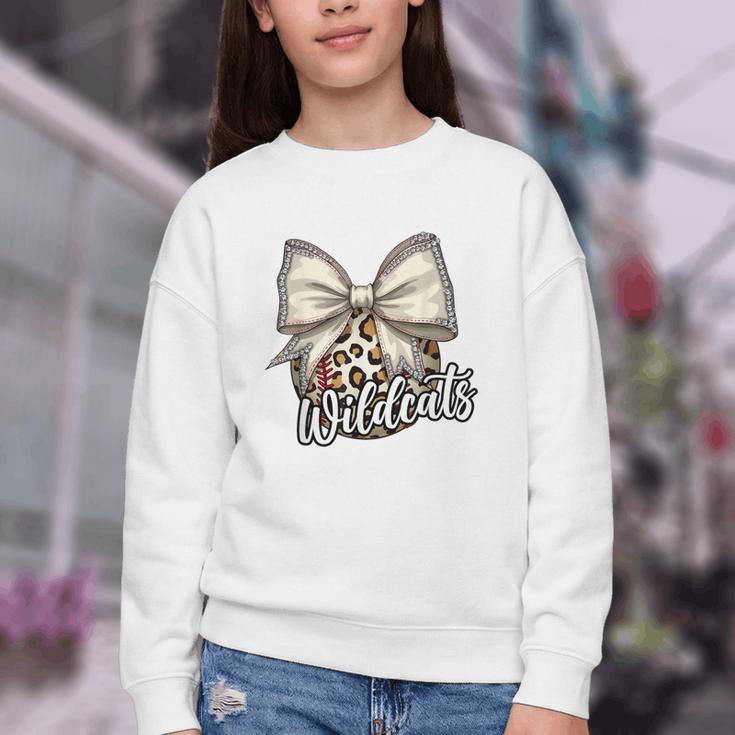 Wildcats Baseball Leopard Print Coquette Bow Mascot Game Day Youth Crewneck Sweatshirt Wildcats Baseball Leopard Print Coquette Bow Mascot Game Day Youth Crewneck Sweatshirt