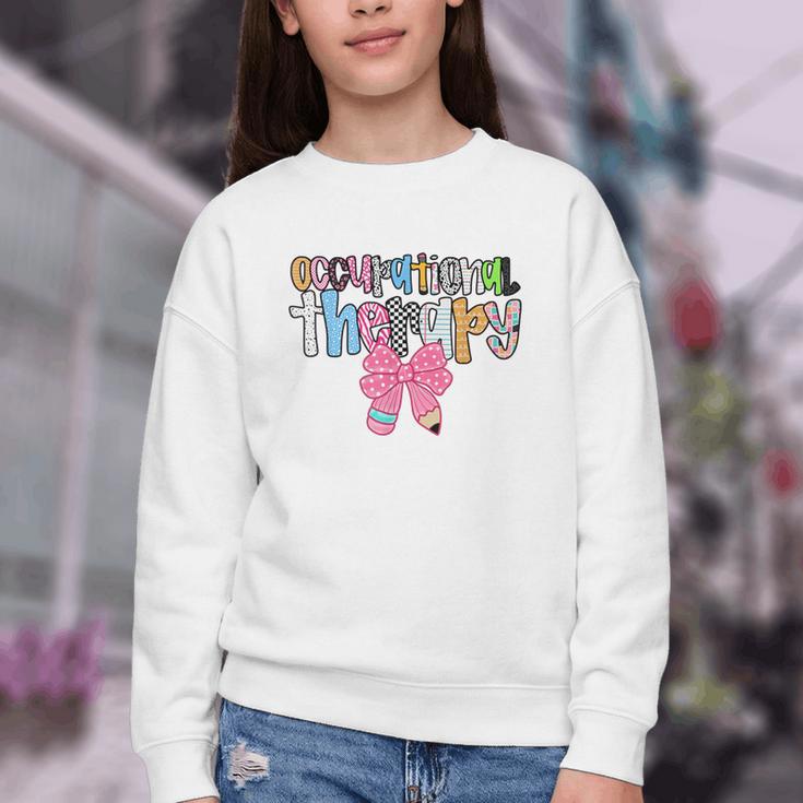 Women Occupational Therapy OT Pencil Bow Back To School COTA Youth Crewneck Sweatshirt