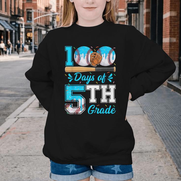 100 Days Of 5th Grade Baseball 100th Day Of School Boys Kids Youth Crewneck Sweatshirt 100 Days Of 5th Grade Baseball 100th Day Of School Boys Kids Youth Crewneck Sweatshirt