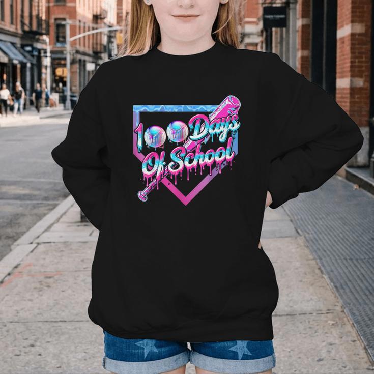 100 Days Of School Baseball 100th Day Ice Cream Boys Kids Youth Crewneck Sweatshirt 100 Days Of School Baseball 100th Day Ice Cream Boys Kids Youth Crewneck Sweatshirt
