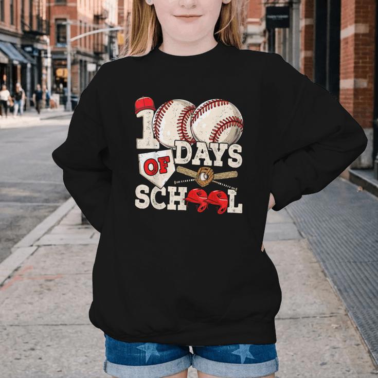 100 Days Of School Baseball 100th Day Of School Kids Teacher Youth Crewneck Sweatshirt