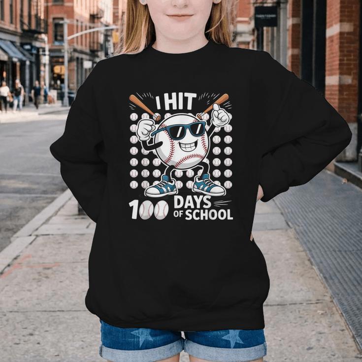 100 Days Of School Baseball Bat 100th Day Of School Youth Crewneck Sweatshirt 100 Days Of School Baseball Bat 100th Day Of School Youth Crewneck Sweatshirt