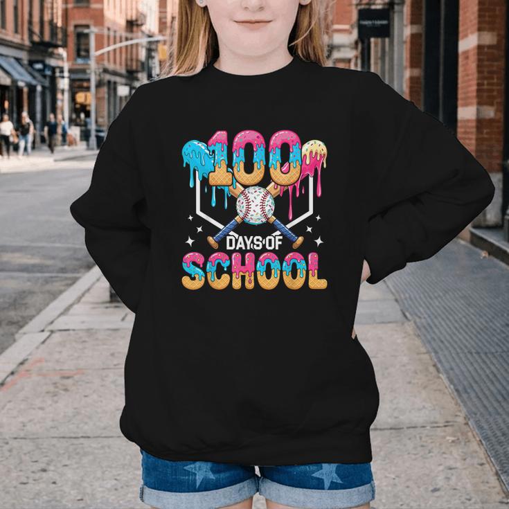 100 Days Of School Baseball Boys Ice Cream Drip 100th Day Youth Crewneck Sweatshirt 100 Days Of School Baseball Boys Ice Cream Drip 100th Day Youth Crewneck Sweatshirt
