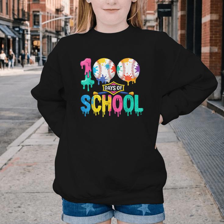 100 Days Of School Baseball Boys Kids Colorful 100th Day Youth Crewneck Sweatshirt