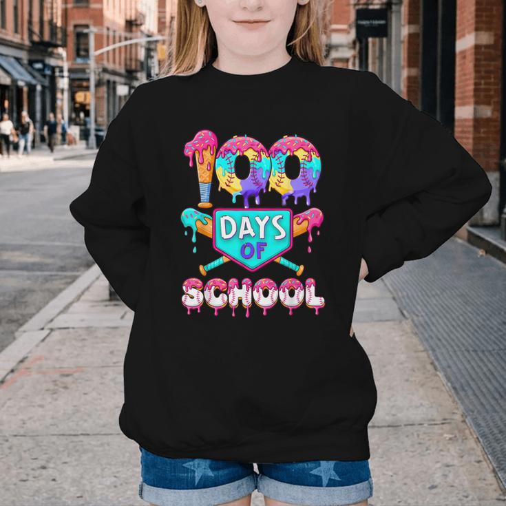 100 Days Of School Baseball Boys Kids Youth Crewneck Sweatshirt