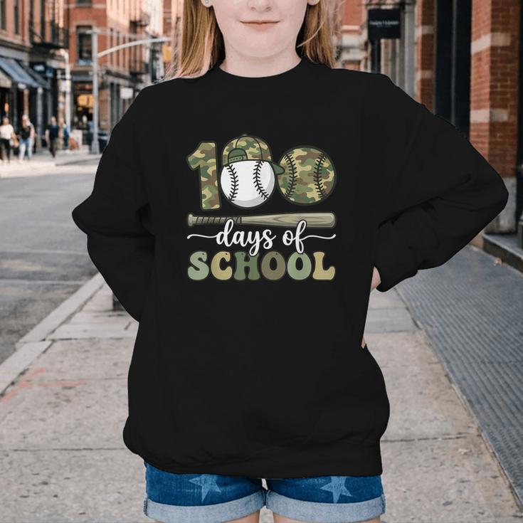 100 Days Of School Baseball Camo Art For Boys Kids Students Youth Crewneck Sweatshirt