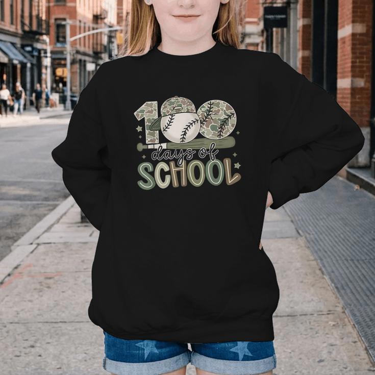 100 Days Of School Baseball Camo Celebration Youth Crewneck Sweatshirt 100 Days Of School Baseball Camo Celebration Youth Crewneck Sweatshirt