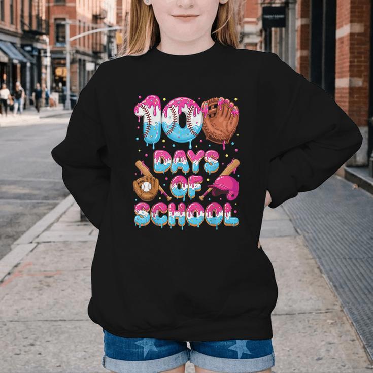 100 Days Of School Baseball Donut Dripping Teacher Boys Kids Youth Crewneck Sweatshirt