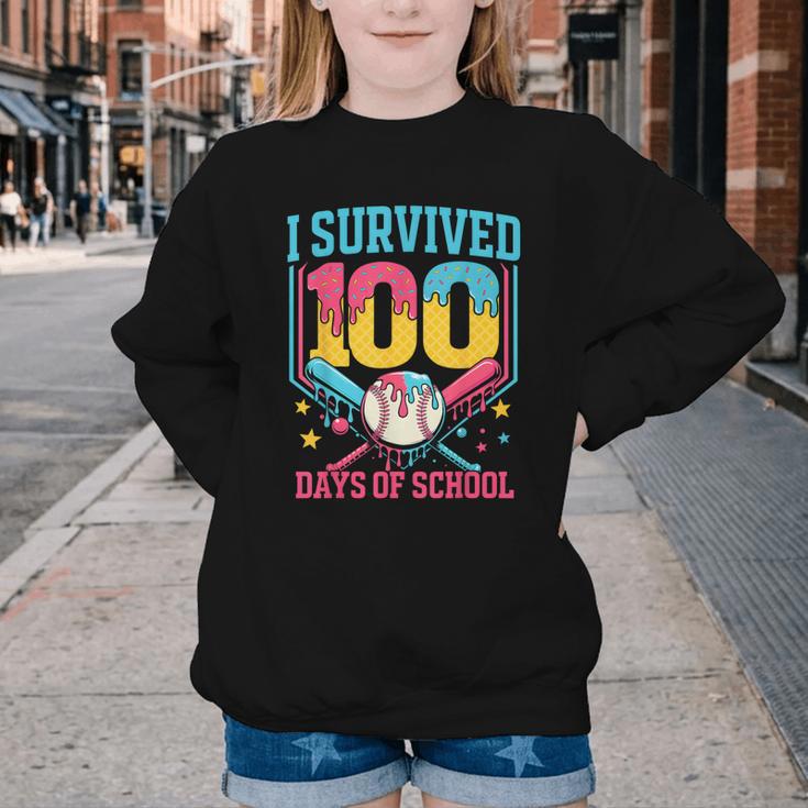 100 Days Of School Baseball Drip 100 Days Boy Girl Kids Youth Crewneck Sweatshirt