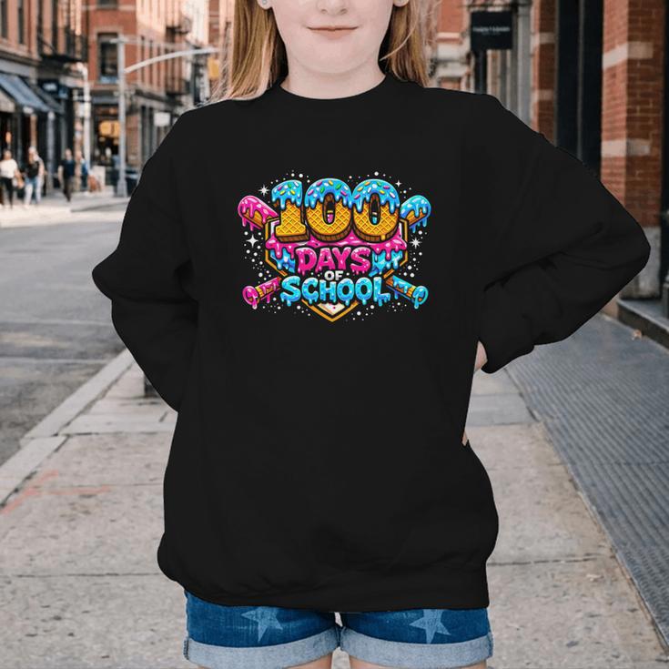 100 Days Of School Baseball Drip Ice Cream Costume Teachers Youth Crewneck Sweatshirt