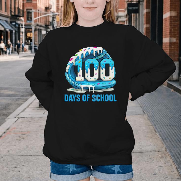 100 Days Of School Baseball Drip Ice Cream Kid Boy 100th Day Youth Crewneck Sweatshirt