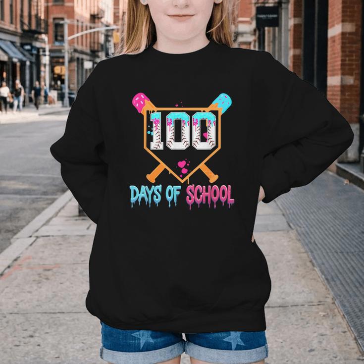 100 Days Of School Baseball Ice Cream Drip 100th Day School Youth Crewneck Sweatshirt 100 Days Of School Baseball Ice Cream Drip 100th Day School Youth Crewneck Sweatshirt