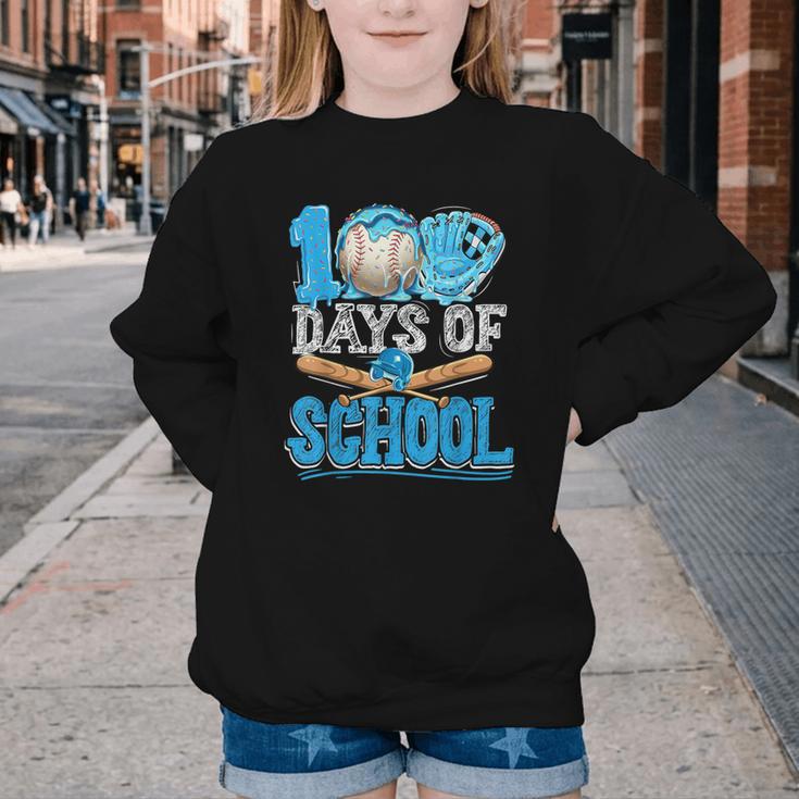 100 Days Of School Baseball Ice Cream Drip Student Kids Boys Youth Crewneck Sweatshirt