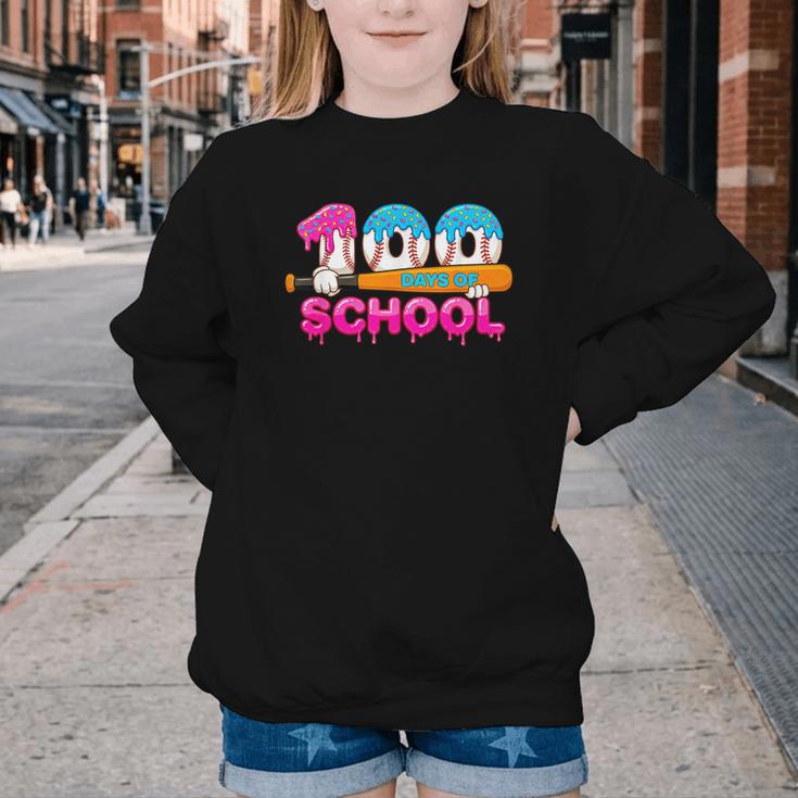 100 Days Of School Baseball Ice Cream Drip For Teacher Kid Youth Crewneck Sweatshirt