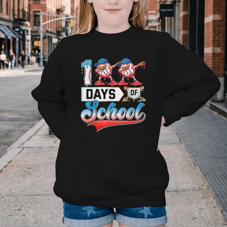 100 Days Of School Boys Baseball Drip 100th Day Dabbing Ball Youth Crewneck Sweatshirt 100 Days Of School Boys Baseball Drip 100th Day Dabbing Ball Youth Crewneck Sweatshirt