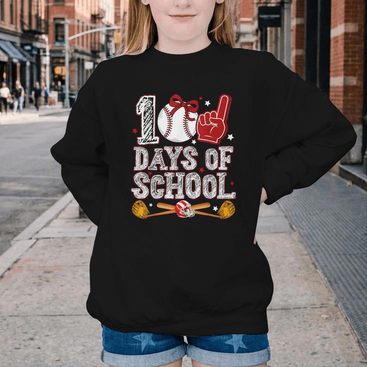 100 Days Of School Cute Bow Baseball Boy Girl Teacher Youth Crewneck Sweatshirt 100 Days Of School Cute Bow Baseball Boy Girl Teacher Youth Crewneck Sweatshirt
