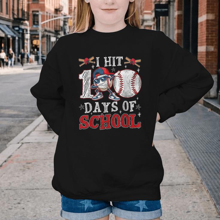 100 Days Of School Dabbing Baseball Hit Student Kids Boys Youth Crewneck Sweatshirt
