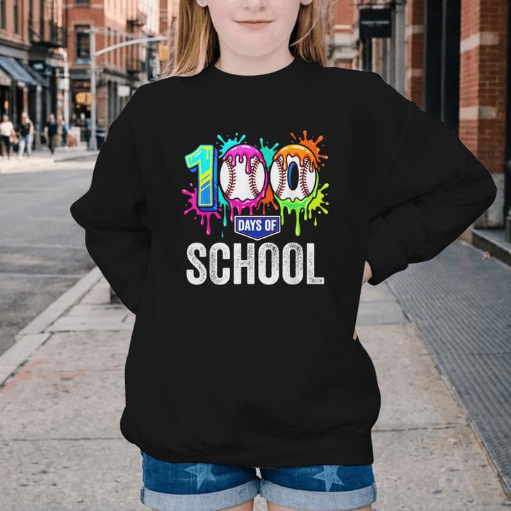 100 Days Of School Dripping Baseball Boys Kids Teacher Youth Crewneck Sweatshirt