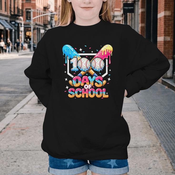 100 Days Of School Ice Cream Baseball Player For Kids Boys Youth Crewneck Sweatshirt 100 Days Of School Ice Cream Baseball Player For Kids Boys Youth Crewneck Sweatshirt