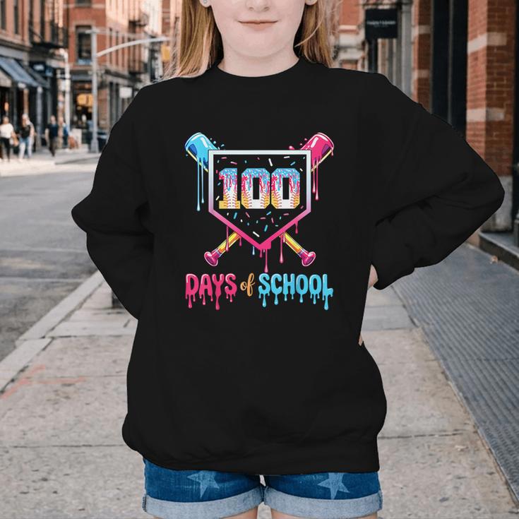 100 Days Of School Ice Cream Drip Baseball 100 Days Smarter Youth Crewneck Sweatshirt 100 Days Of School Ice Cream Drip Baseball 100 Days Smarter Youth Crewneck Sweatshirt