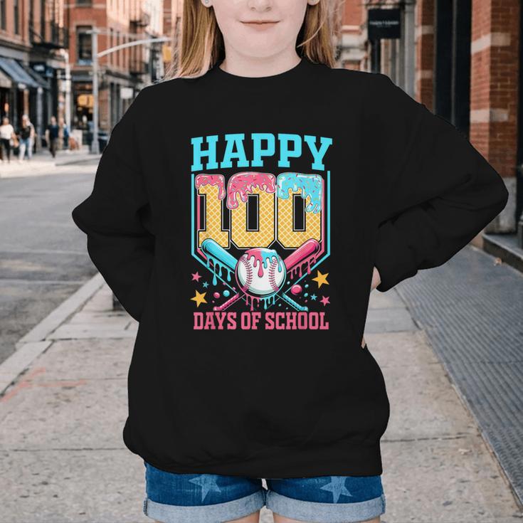 100 Days Of School Kids Baseball Drip 100th Day Of School Youth Crewneck Sweatshirt