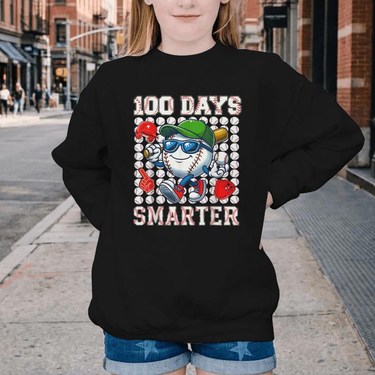 100 Days Smarter Baseball 100 Days Of School Boy Girl Kid Youth Crewneck Sweatshirt 100 Days Smarter Baseball 100 Days Of School Boy Girl Kid Youth Crewneck Sweatshirt