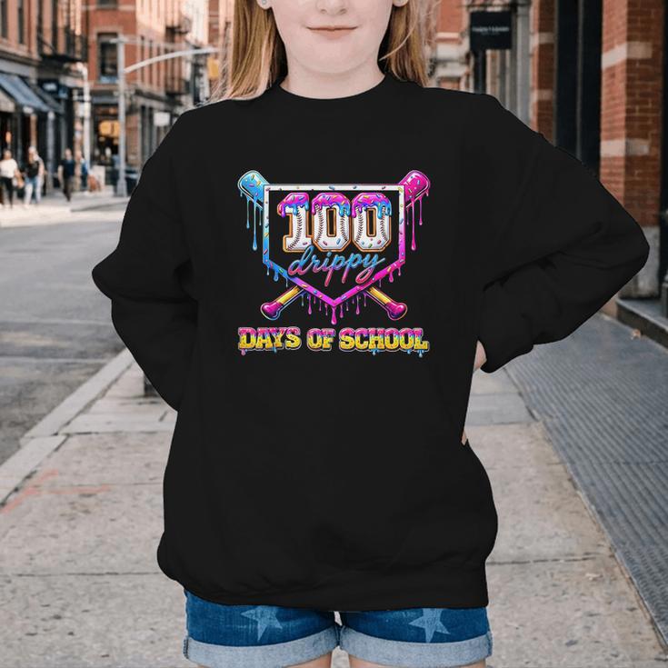 100 Drippy Days Of School Baseball For Boy Kids Youth Crewneck Sweatshirt