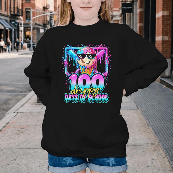 100 Drippy Days Of School Baseball Ice Cream 100th Day Boys Youth Crewneck Sweatshirt 100 Drippy Days Of School Baseball Ice Cream 100th Day Boys Youth Crewneck Sweatshirt