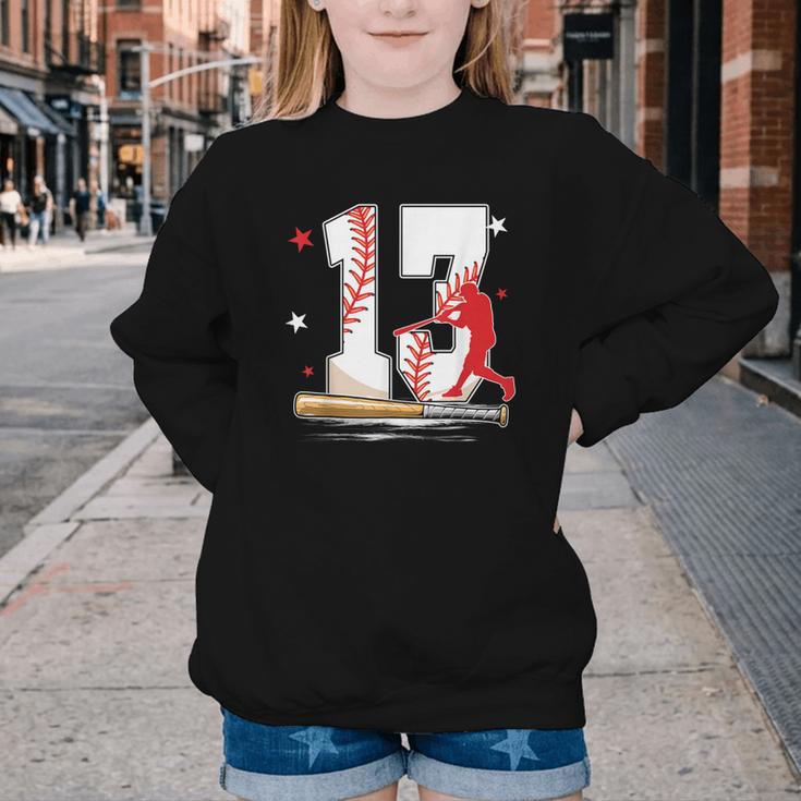 13 Years Old Baseball Birthday Boy 13th Bday Party Youth Crewneck Sweatshirt 13 Years Old Baseball Birthday Boy 13th Bday Party Youth Crewneck Sweatshirt