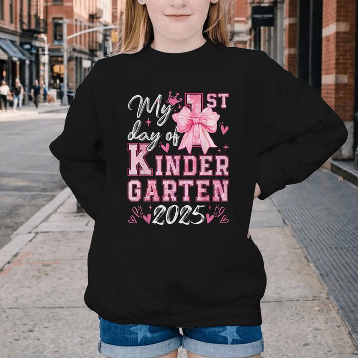 My 1st Day Of Kindergarten 2025 Back To School Girls Youth Crewneck Sweatshirt My 1st Day Of Kindergarten 2025 Back To School Girls Youth Crewneck Sweatshirt