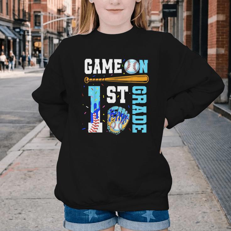 1st Grade Back To School Baseball Drip Ice Cream Game On Youth Crewneck Sweatshirt 1st Grade Back To School Baseball Drip Ice Cream Game On Youth Crewneck Sweatshirt