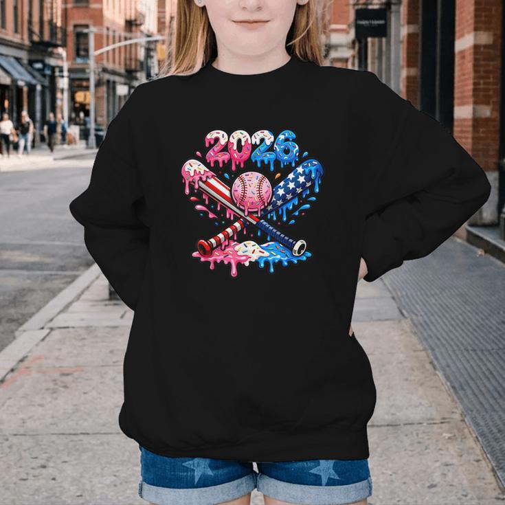 2026 American Flag Baseball Ice Cream Drip Bats Boys Youth Crewneck Sweatshirt