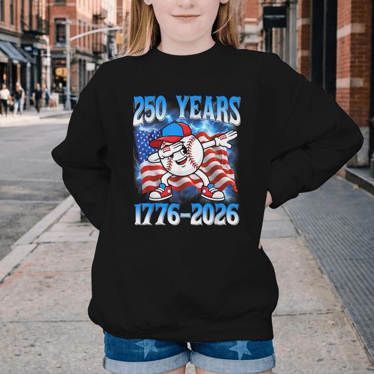250 Years 1776 2026 250th Baseball American Flag 4th Of July Youth Crewneck Sweatshirt
