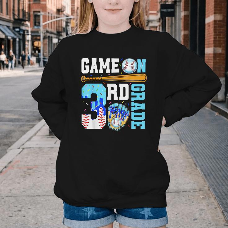 3rd Grade Back To School Baseball Drip Ice Cream Game On Youth Crewneck Sweatshirt