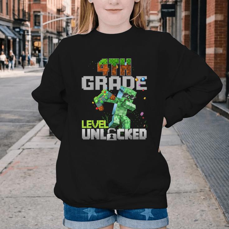 4th Grade Level Unlocked Back To School Pixel Game Youth Crewneck Sweatshirt