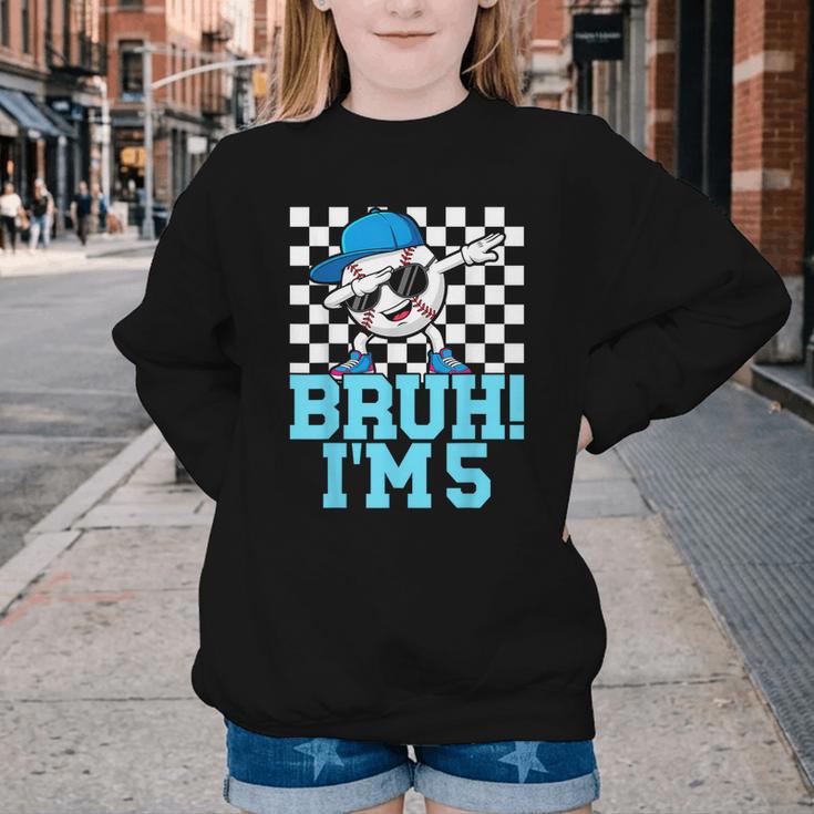 5th Birthday Dabbing Baseball Boys Bruh I'm 5 Year Old Youth Crewneck Sweatshirt 5th Birthday Dabbing Baseball Boys Bruh I'm 5 Year Old Youth Crewneck Sweatshirt