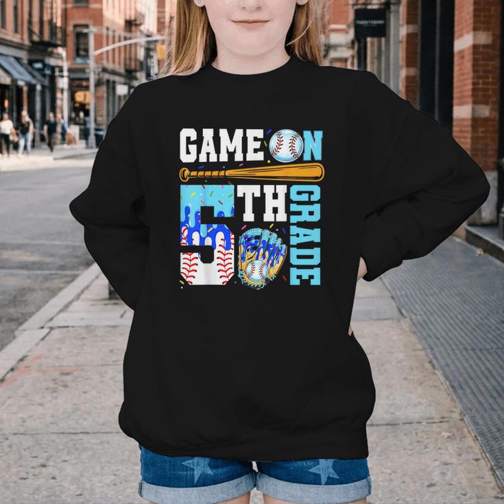 5th Grade Back To School Baseball Drip Ice Cream Game On Youth Crewneck Sweatshirt