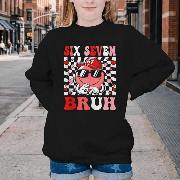 6 7 Bruh Six Seven Valentine Heart Baseball Youth Crewneck Sweatshirt 6 7 Bruh Six Seven Valentine Heart Baseball Youth Crewneck Sweatshirt