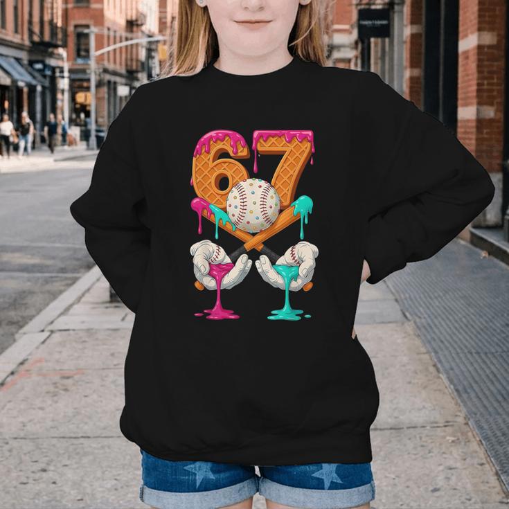 6 7 Ice Cream Drip Baseball Number 67 Player Boy Girl Kids Youth Crewneck Sweatshirt 6 7 Ice Cream Drip Baseball Number 67 Player Boy Girl Kids Youth Crewneck Sweatshirt