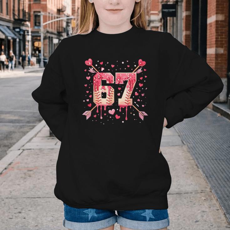 6 7 Melting Number Arrow Baseball Drip Valentine's Day Youth Crewneck Sweatshirt 6 7 Melting Number Arrow Baseball Drip Valentine's Day Youth Crewneck Sweatshirt